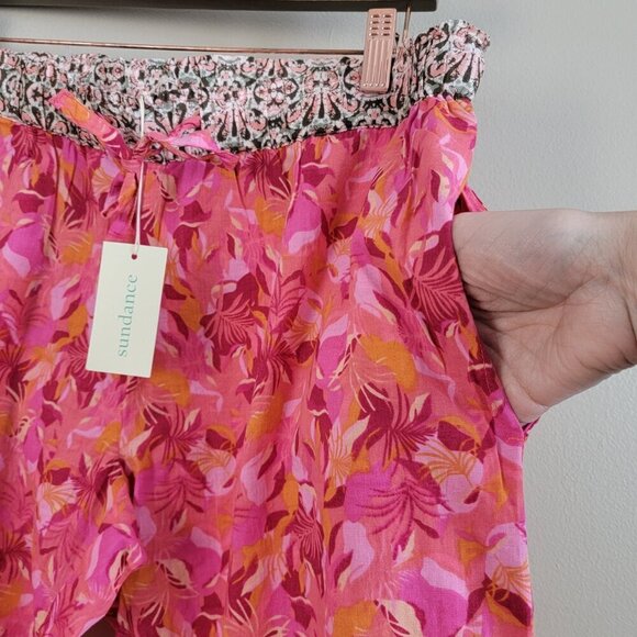 NEW Sundance PM Leia Pink Cropped Floral Lightweight Cuffed Pull Up Ankle Pants - Picture 3 of 9